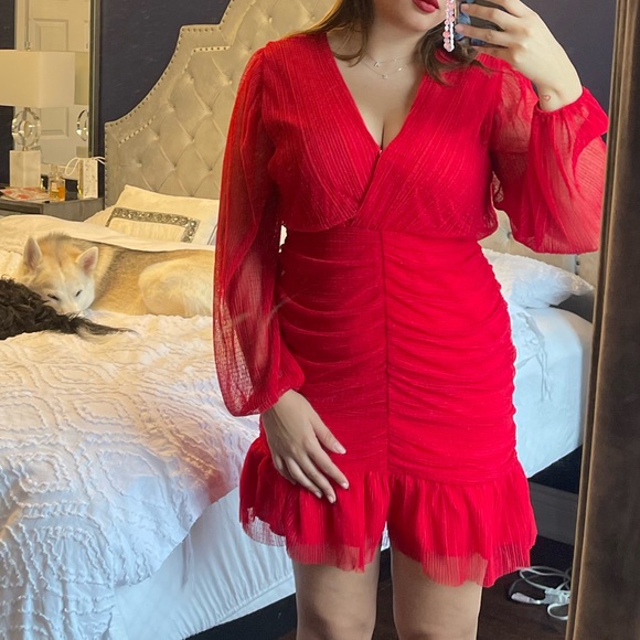 4SI3NNA Shirred Tulle Mini Dress in Red - Picture 3 of 6